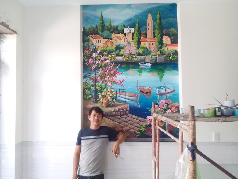 vẽ tranh tường phòng khách